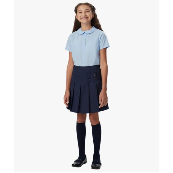 Girls' Adjustable Waist Pleated-Front skirt Two-Tab Scooter navy blue size 16 - Picture 1 of 16